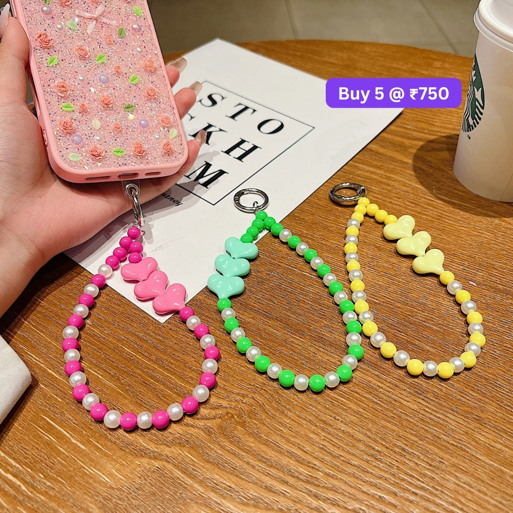 3 Heart Colorful Beads Phone Charm | Bracelet