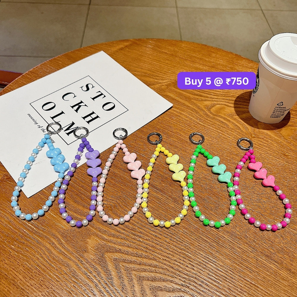 3 Heart Colorful Beads Phone Charm | Bracelet