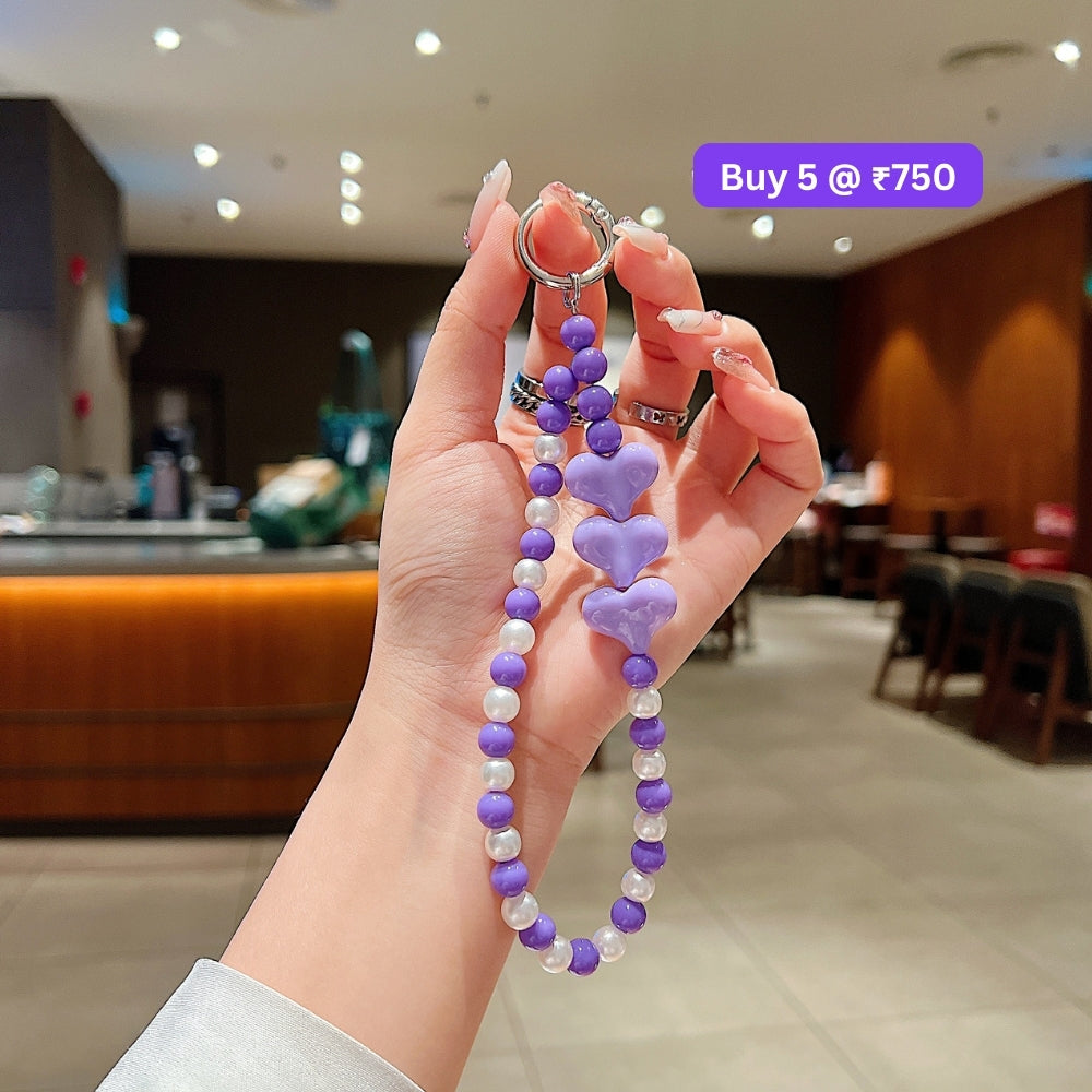 3 Heart Colorful Beads Phone Charm | Bracelet