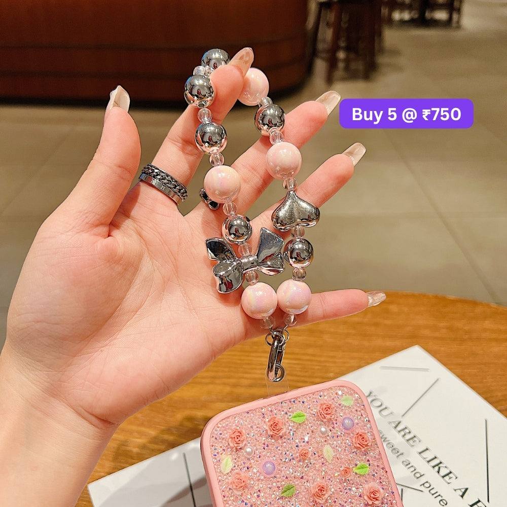 Acrylic Pearl String Bow Beaded Acrylic Phone Charm | Bracelet | Handbag Charm