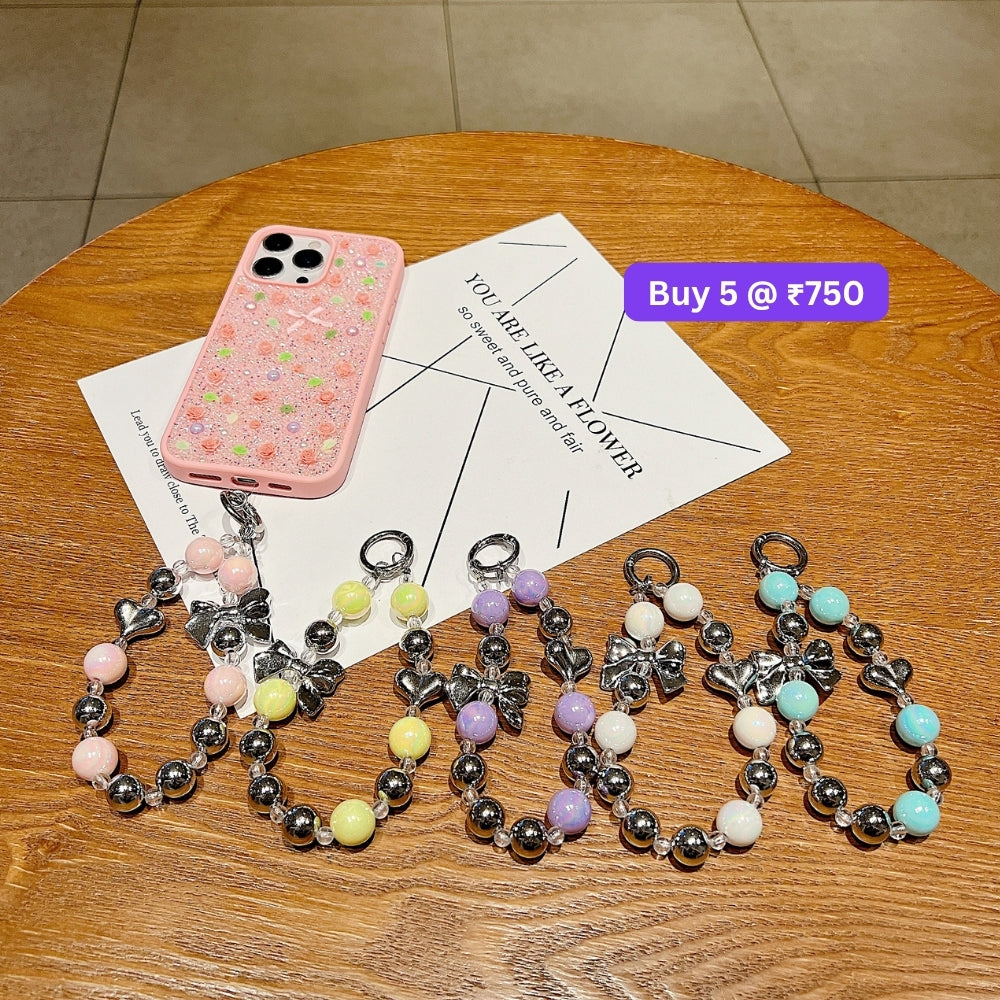 Acrylic Pearl String Bow Beaded Acrylic Phone Charm | Bracelet | Handbag Charm