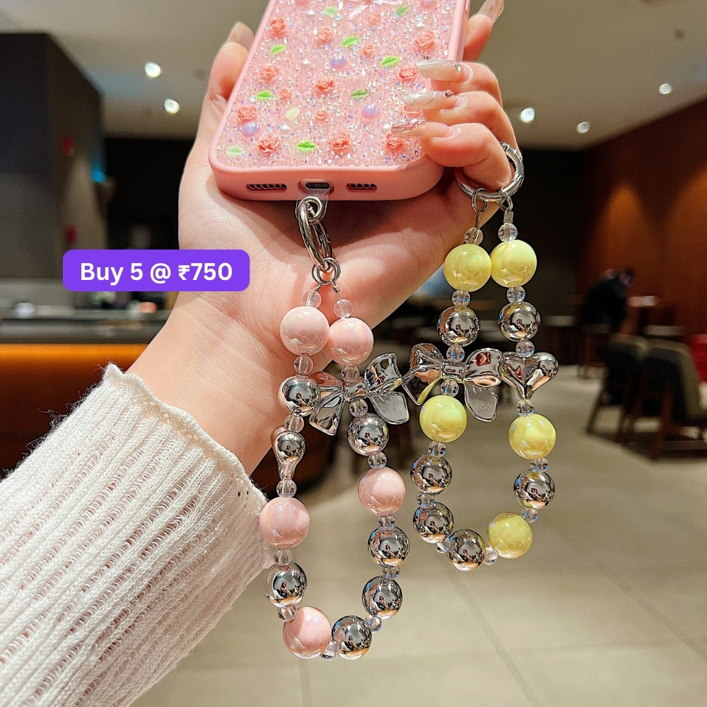 Acrylic Pearl String Bow Beaded Acrylic Phone Charm | Bracelet | Handbag Charm