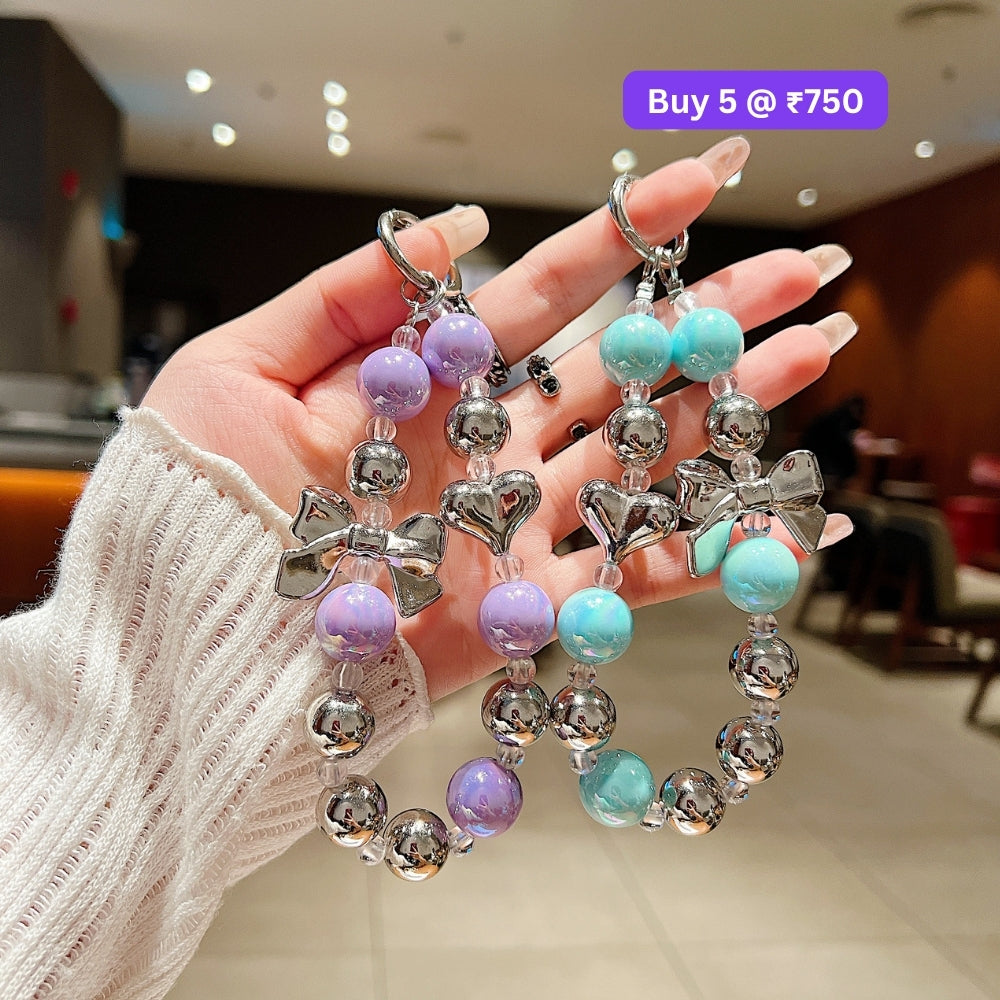 Acrylic Pearl String Bow Beaded Acrylic Phone Charm | Bracelet | Handbag Charm