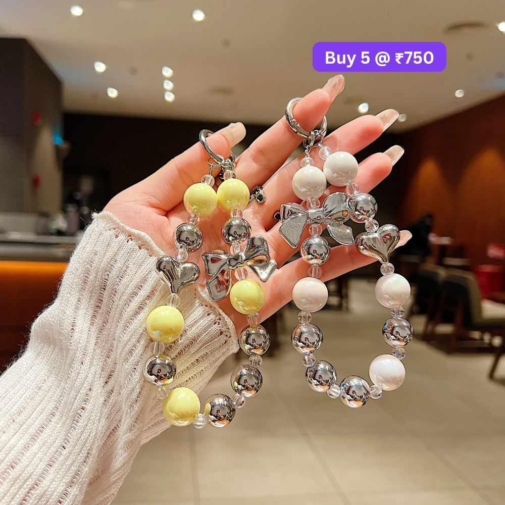 Acrylic Pearl String Bow Beaded Acrylic Phone Charm | Bracelet | Handbag Charm