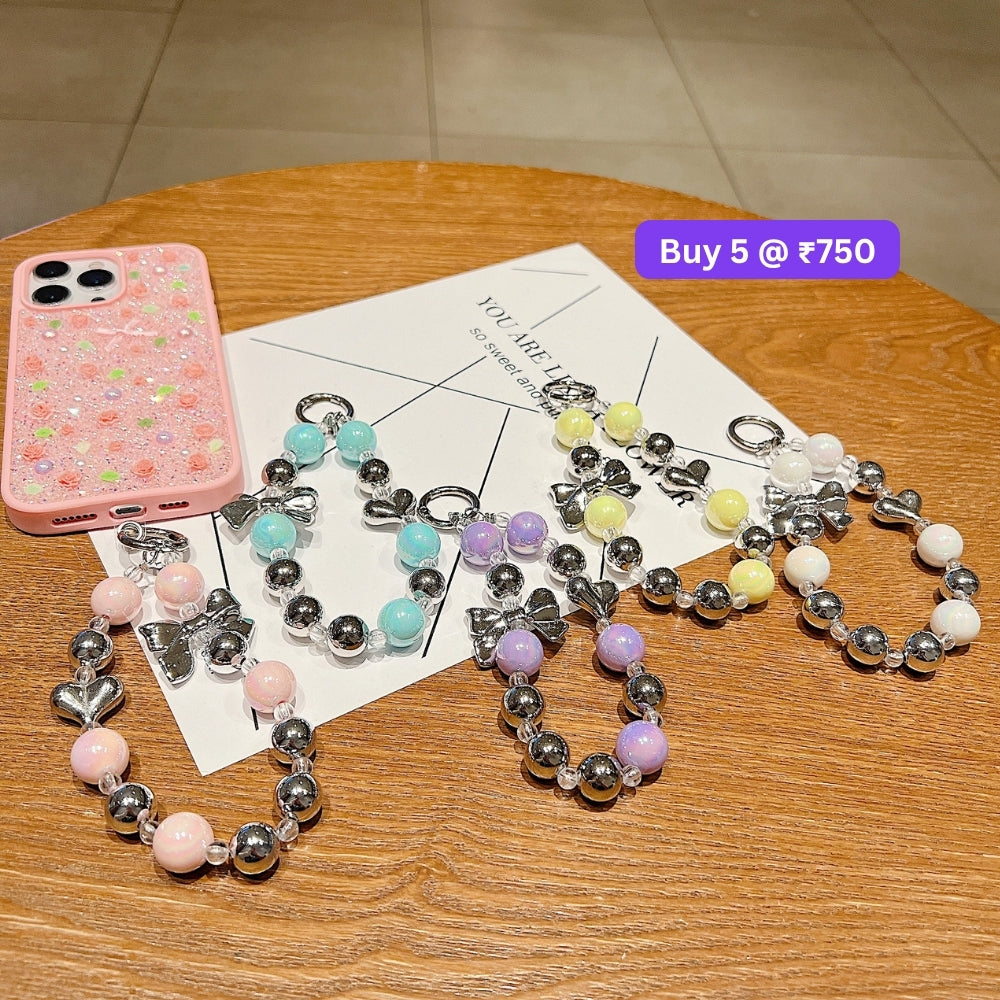 Acrylic Pearl String Bow Beaded Acrylic Phone Charm | Bracelet | Handbag Charm