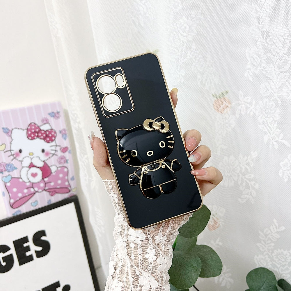 Rotated Kitty Mirror Stand Luxury Electroplated Cover - Vivo Y21 (2021)
