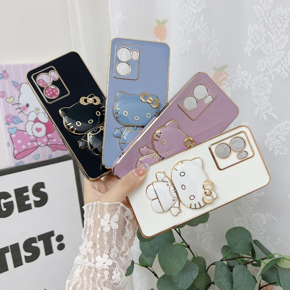 Rotated Kitty Mirror Stand Luxury Electroplated Cover - Vivo S1 Pro