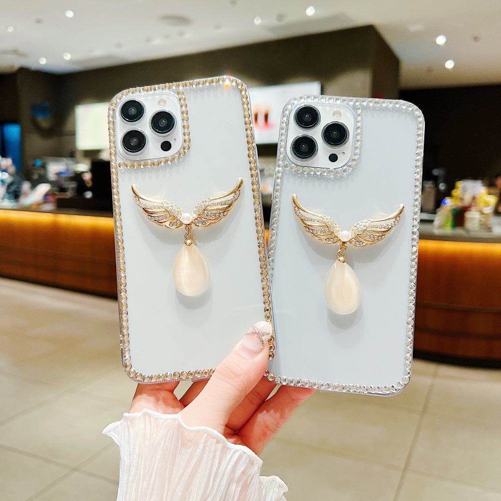 Handmade Angel Wing Diamond Border Transparent TPU (Soft) Case - iPhone 15 Pro Max