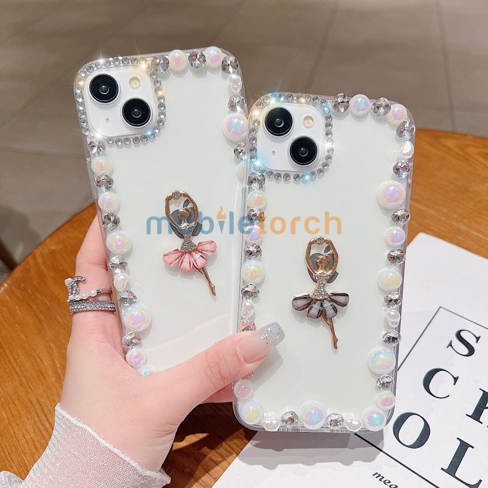 Ballerina Girl Charm Pearl Border Transparent Phone Case - iPhone 12 Pro