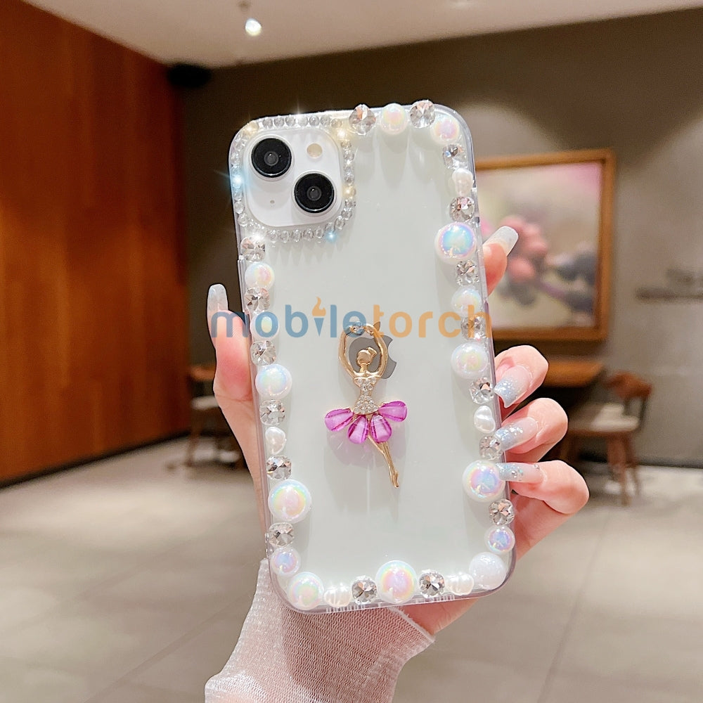 Ballerina Girl Charm Pearl Border Transparent Phone Case - iPhone 12 Pro