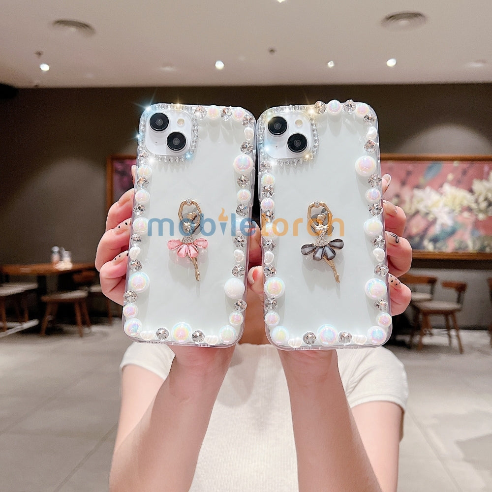 Ballerina Girl Charm Pearl Border Transparent Phone Case - iPhone 12 Pro