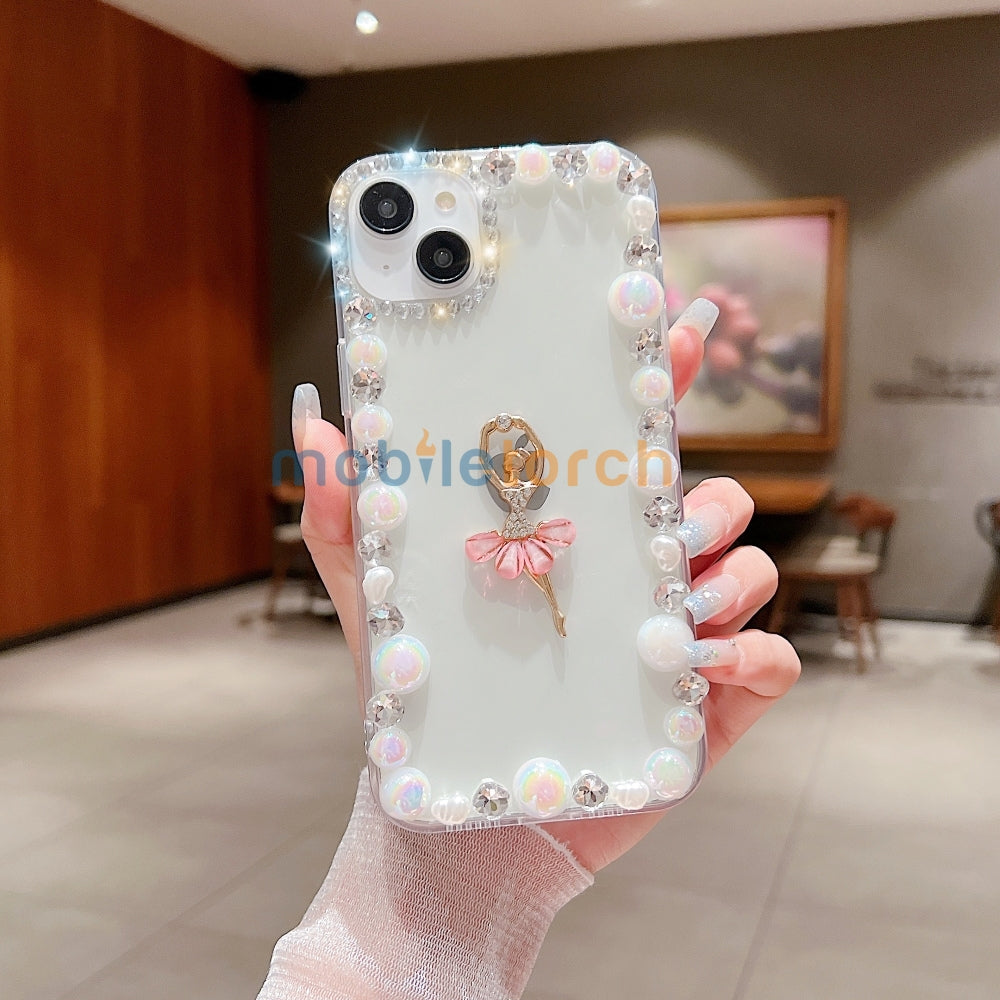 Ballerina Girl Charm Pearl Border Transparent Phone Case - iPhone 12 Pro