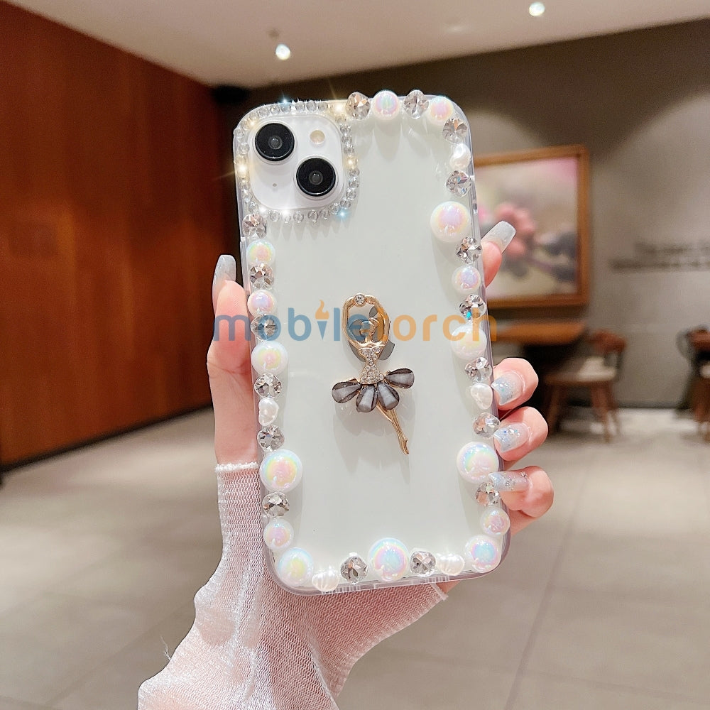 Ballerina Girl Charm Pearl Border Transparent Phone Case - iPhone 12 Pro