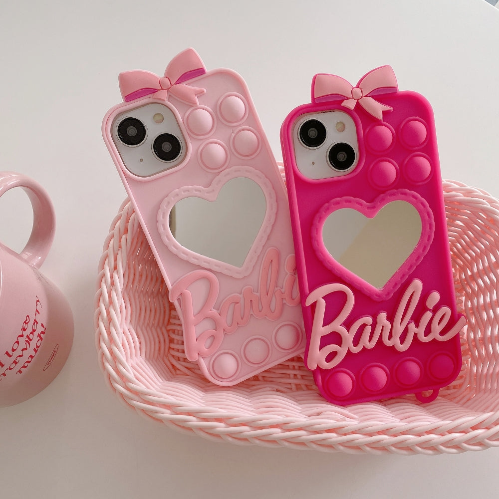 Love Heart Makeup Mirror Silicon Mobile Cover - iPhone 15 Pro