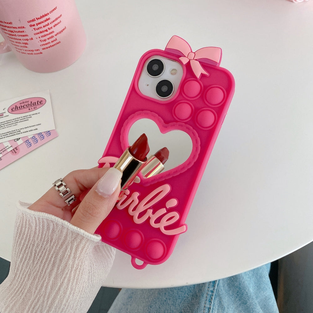 Love Heart Makeup Mirror Silicon Mobile Cover - iPhone 15 Pro