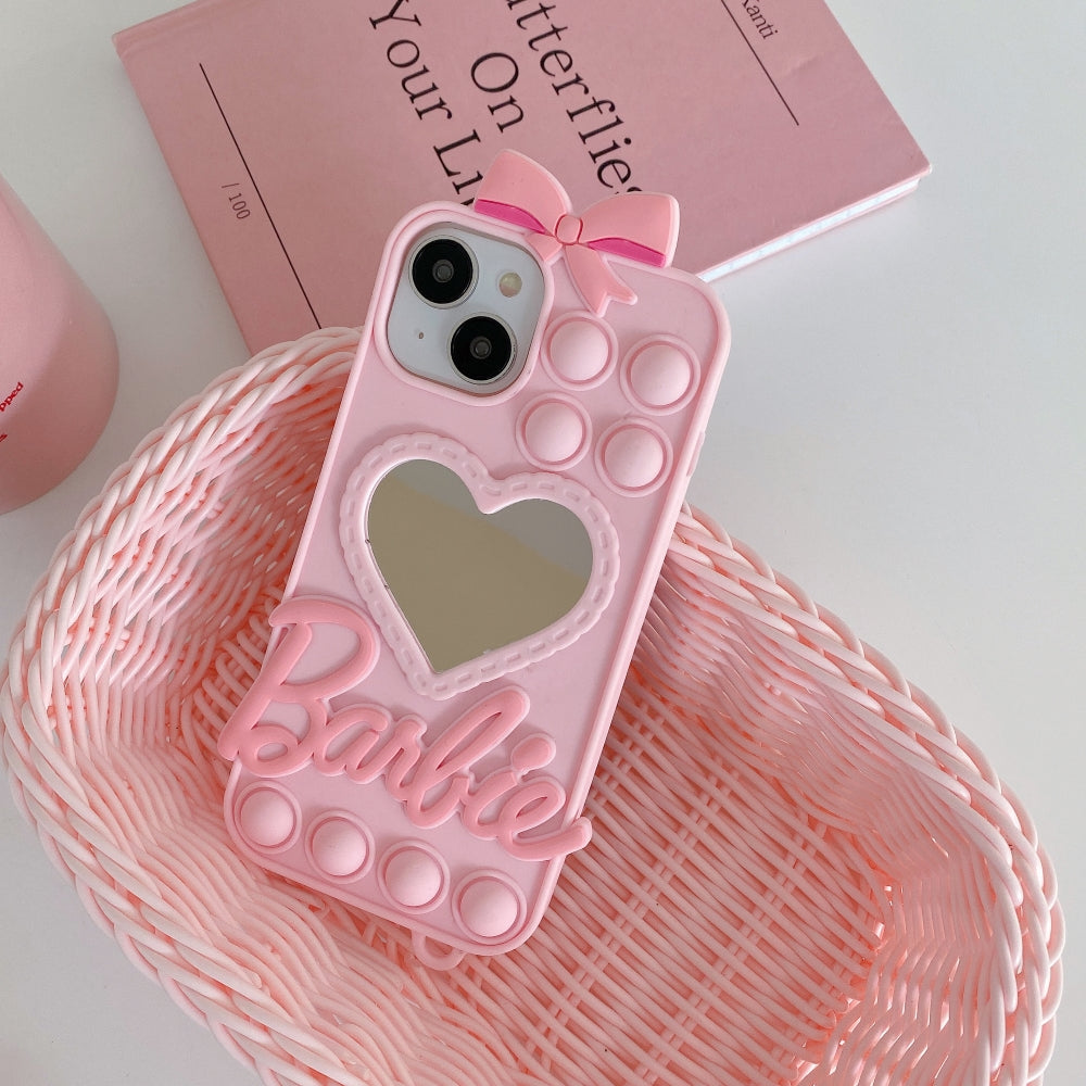 Love Heart Makeup Mirror Silicon Mobile Cover - iPhone 15 Pro