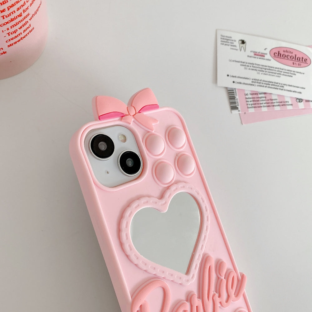 Love Heart Makeup Mirror Silicon Mobile Cover - iPhone 15 Pro