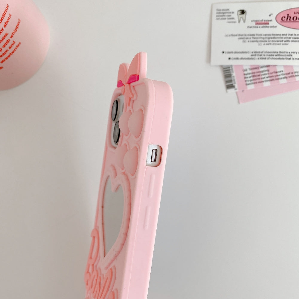 Love Heart Makeup Mirror Silicon Mobile Cover - iPhone 15 Pro