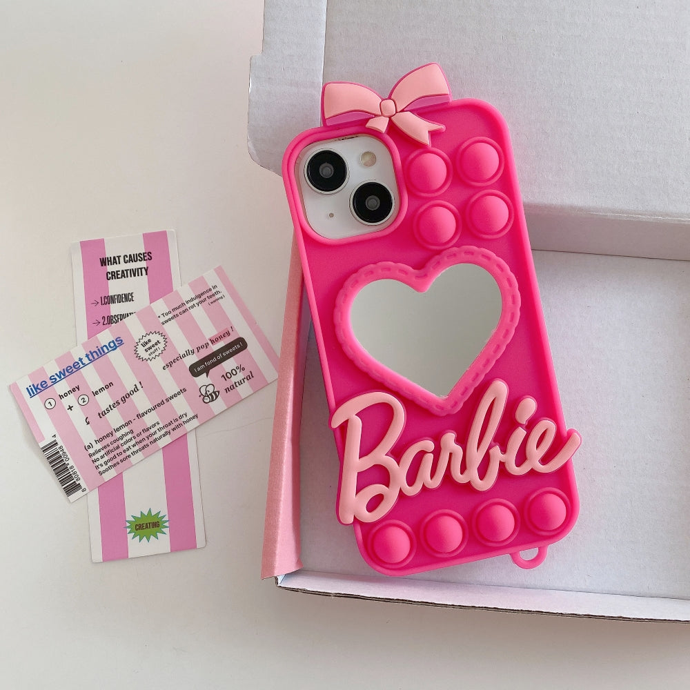 Love Heart Makeup Mirror Silicon Mobile Cover - iPhone 15 Pro
