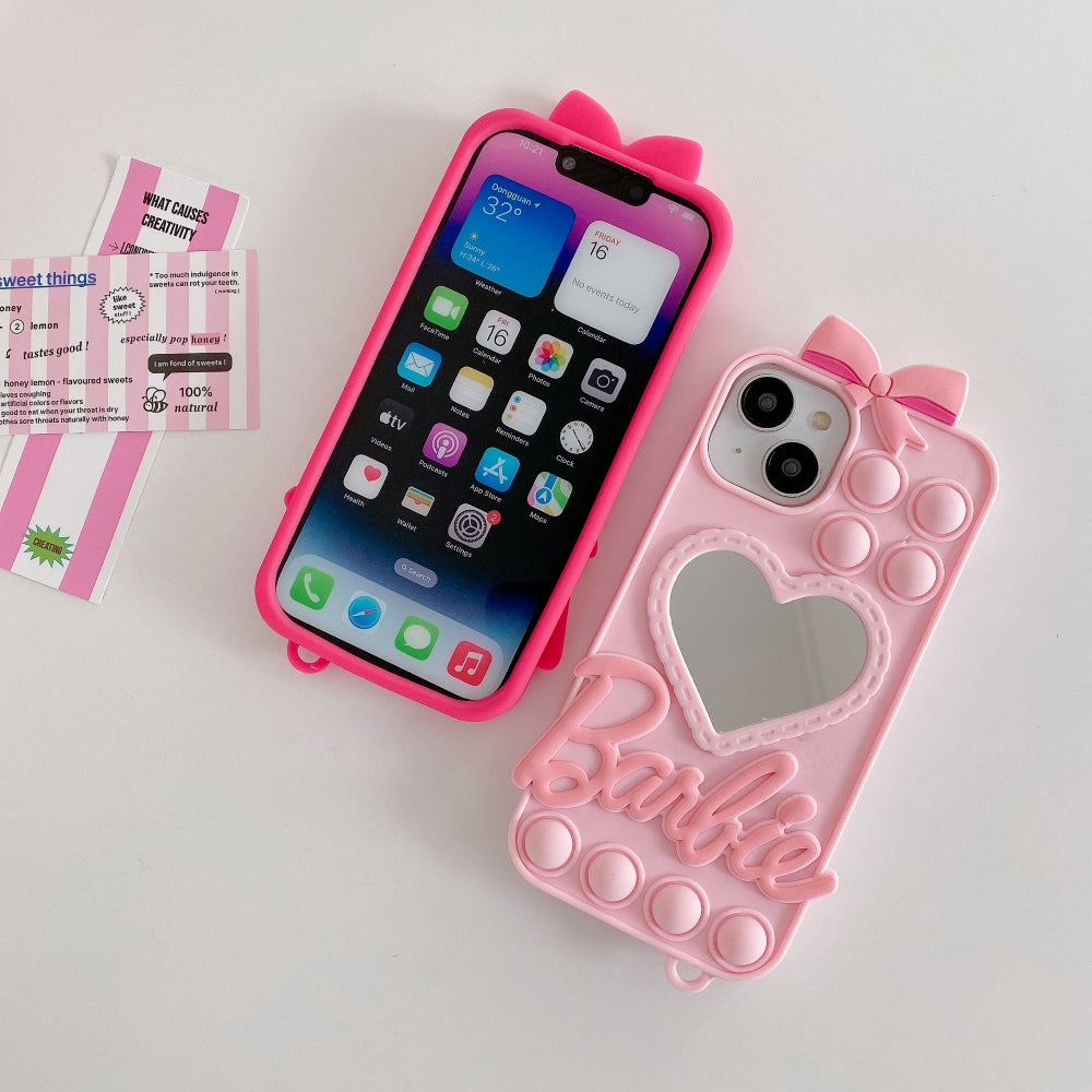 Love Heart Makeup Mirror Silicon Mobile Cover - iPhone 15 Pro