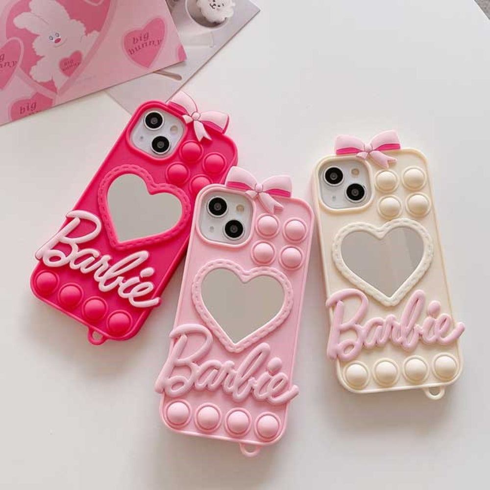 Love Heart Makeup Mirror Silicon Mobile Cover - iPhone 15 Pro