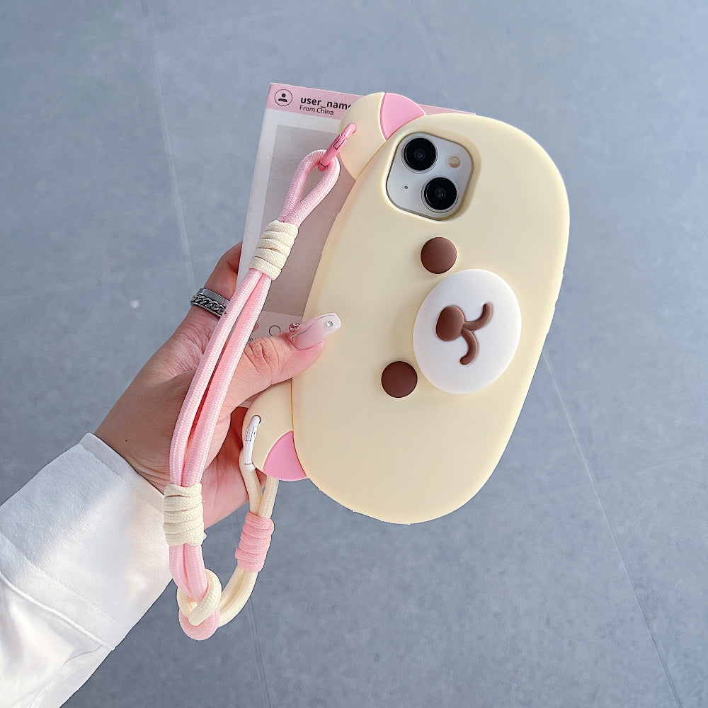 Bear Faced Silicone Phone Case with Lanyard Strap