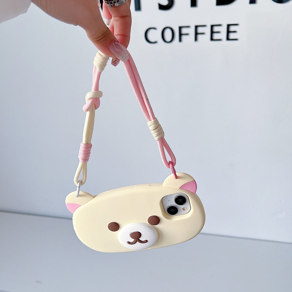 Bear Faced Silicone Phone Case with Lanyard Strap