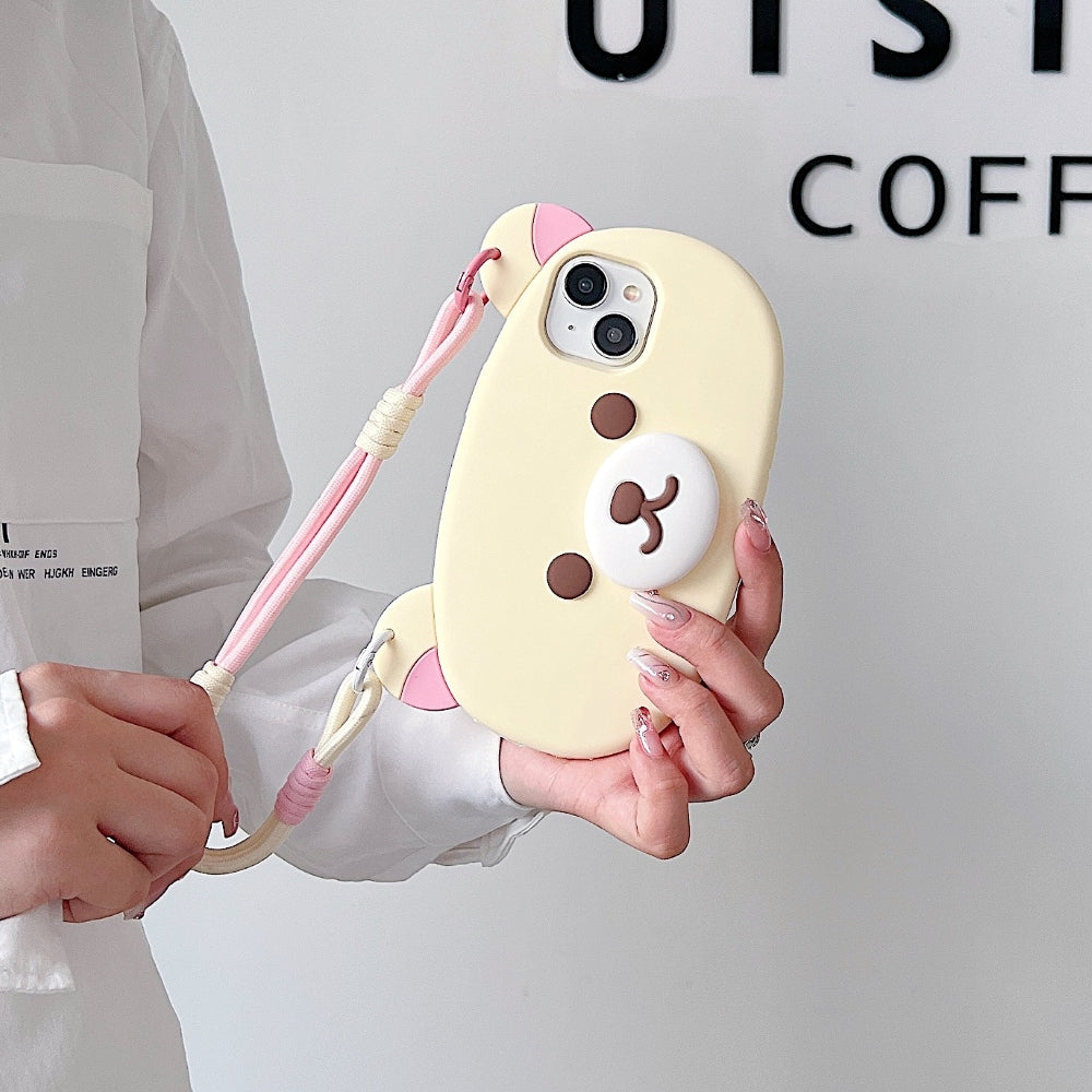 Bear Faced Silicone Phone Case with Lanyard Strap
