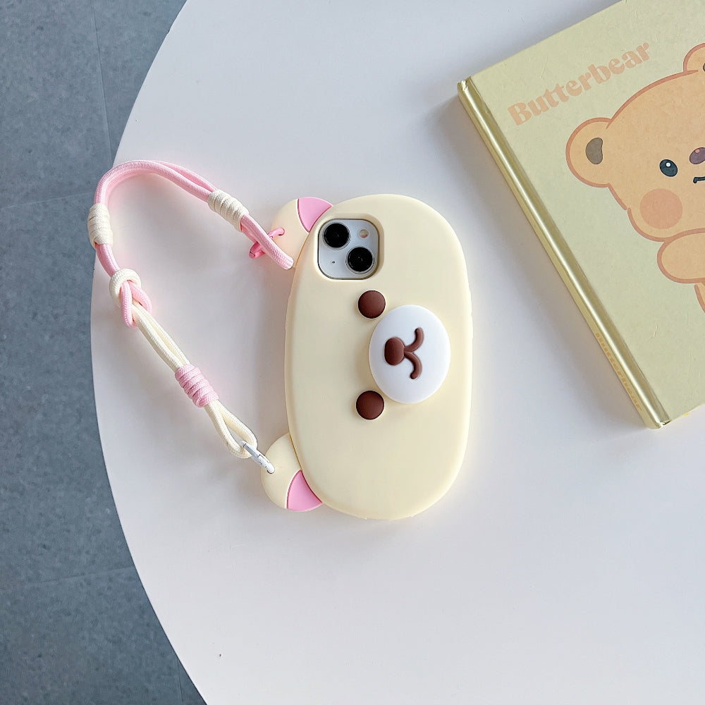 Bear Faced Silicone Phone Case with Lanyard Strap