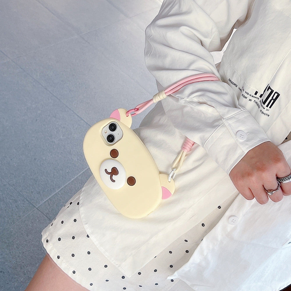 Bear Faced Silicone Phone Case with Lanyard Strap