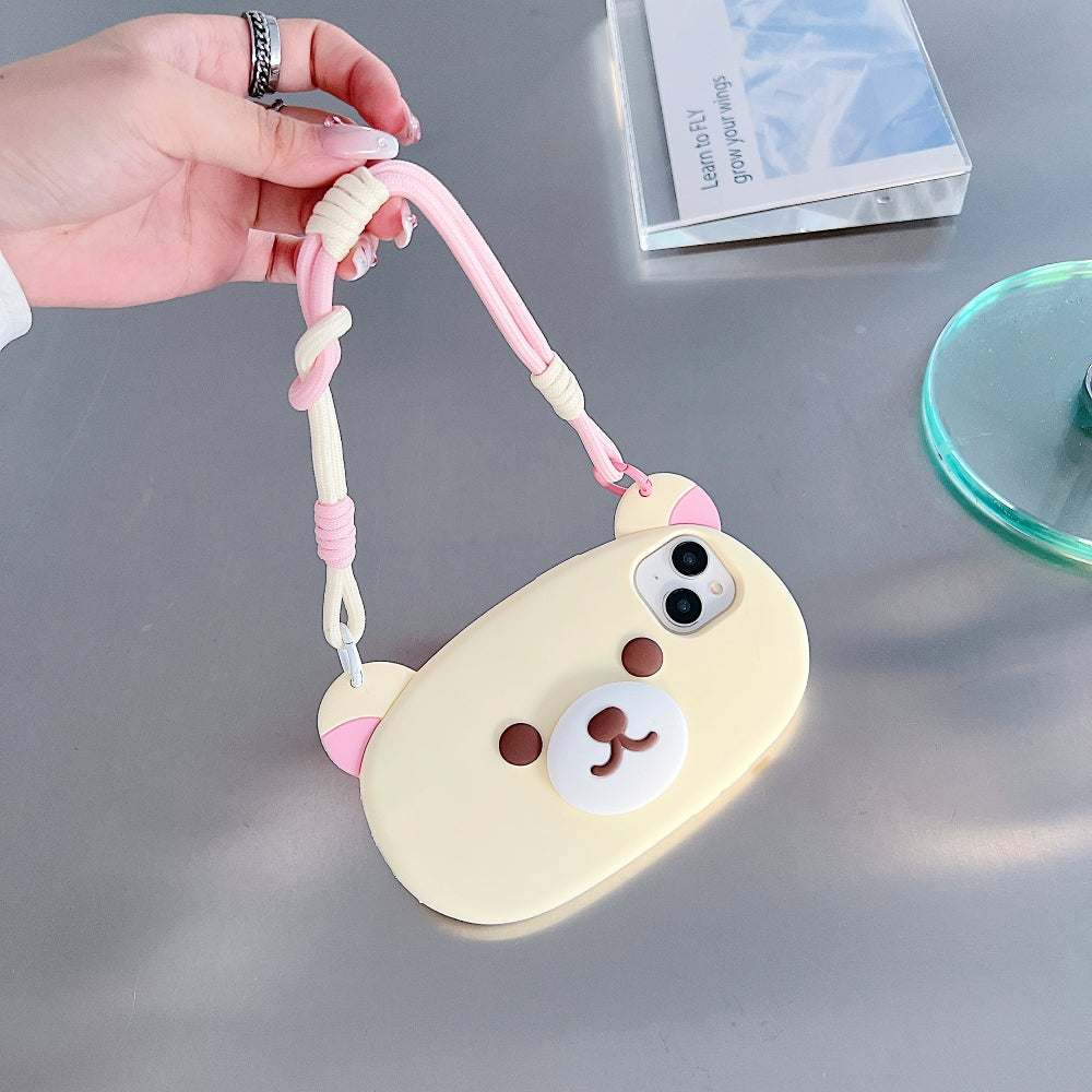 Bear Faced Silicone Phone Case with Lanyard Strap