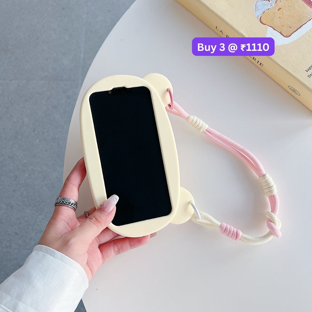 Bear Faced Silicone Soft Phone Case with Lanyard Strap | Mobile Cover - iPhone 16 Pro Max