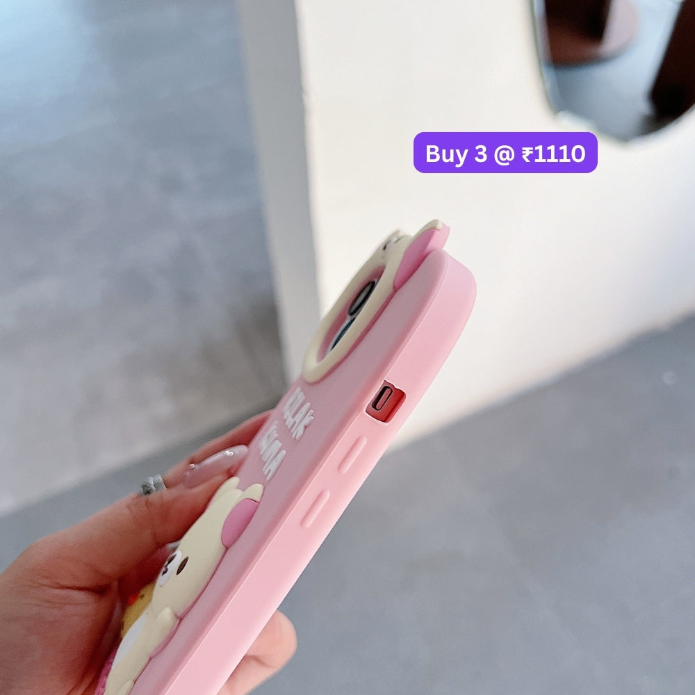 Bear Head Lens Circle Silicone Soft Phone Case | Mobile Cover - iPhone 16 Pro Max