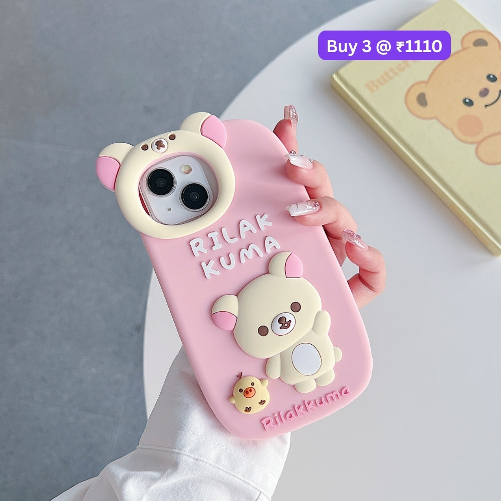 Bear Head Lens Circle Silicone Soft Phone Case | Mobile Cover - iPhone 16 Pro Max