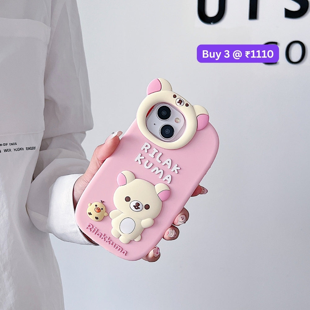 Bear Head Lens Circle Silicone Soft Phone Case | Mobile Cover - iPhone 16 Pro Max