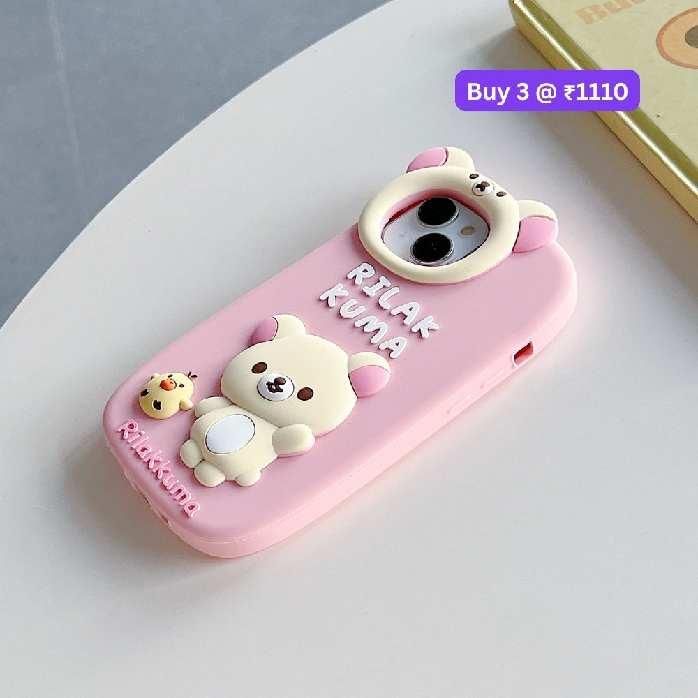 Bear Head Lens Circle Silicone Soft Phone Case | Mobile Cover - iPhone 16 Pro Max
