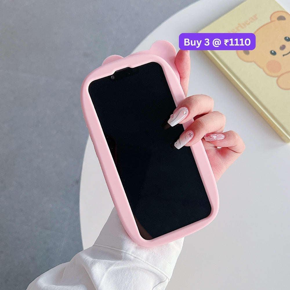 Bear Head Lens Circle Silicone Soft Phone Case | Mobile Cover - iPhone 16 Pro Max