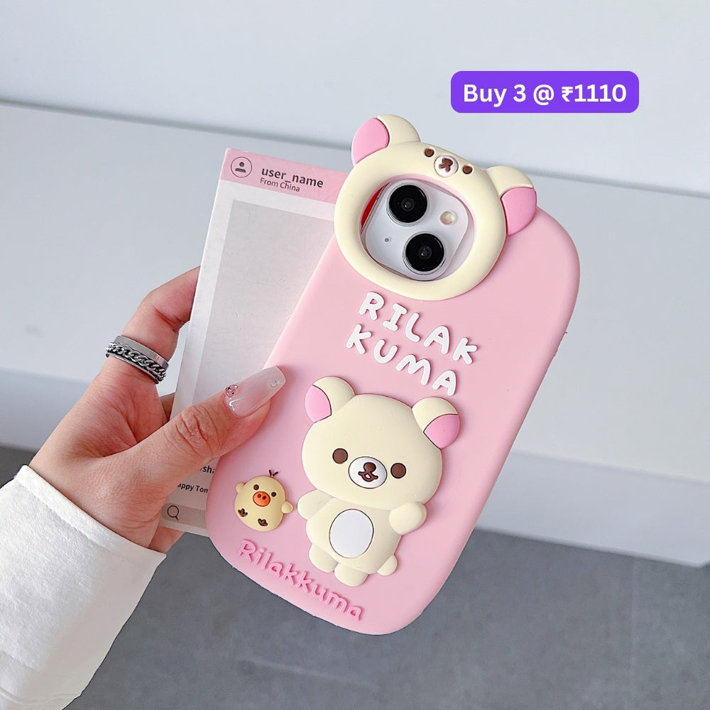 Bear Head Lens Circle Silicone Soft Phone Case | Mobile Cover - iPhone 16 Pro Max