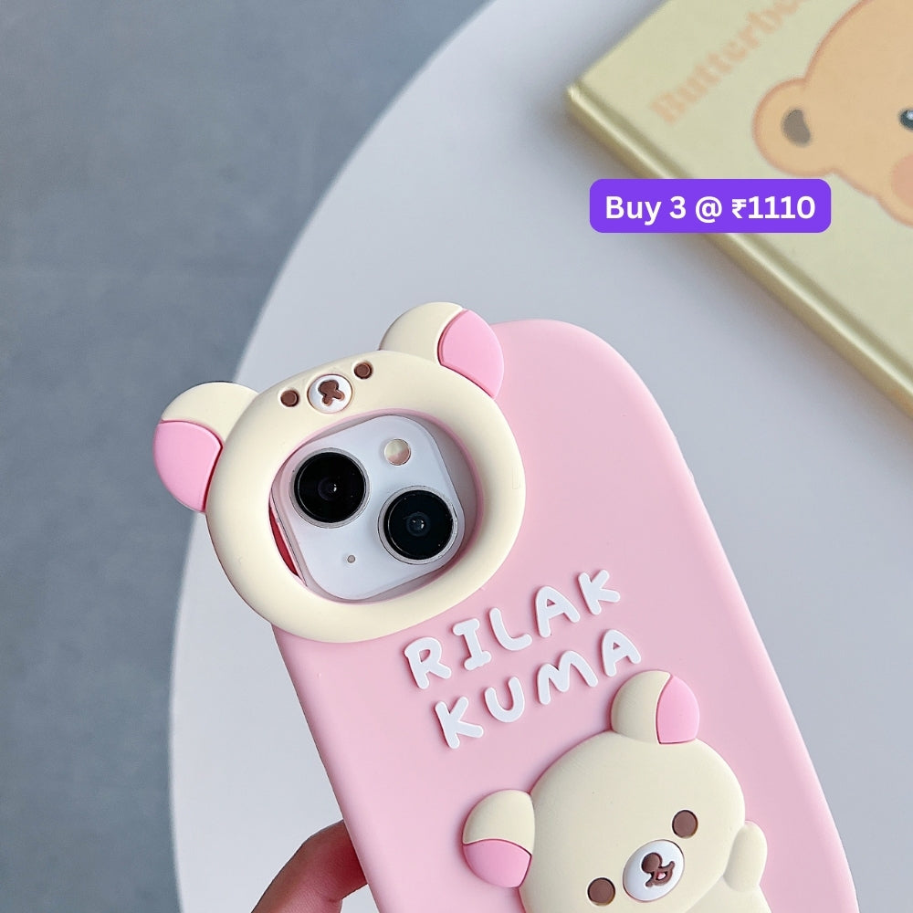 Bear Head Lens Circle Silicone Soft Phone Case | Mobile Cover - iPhone 16 Pro Max