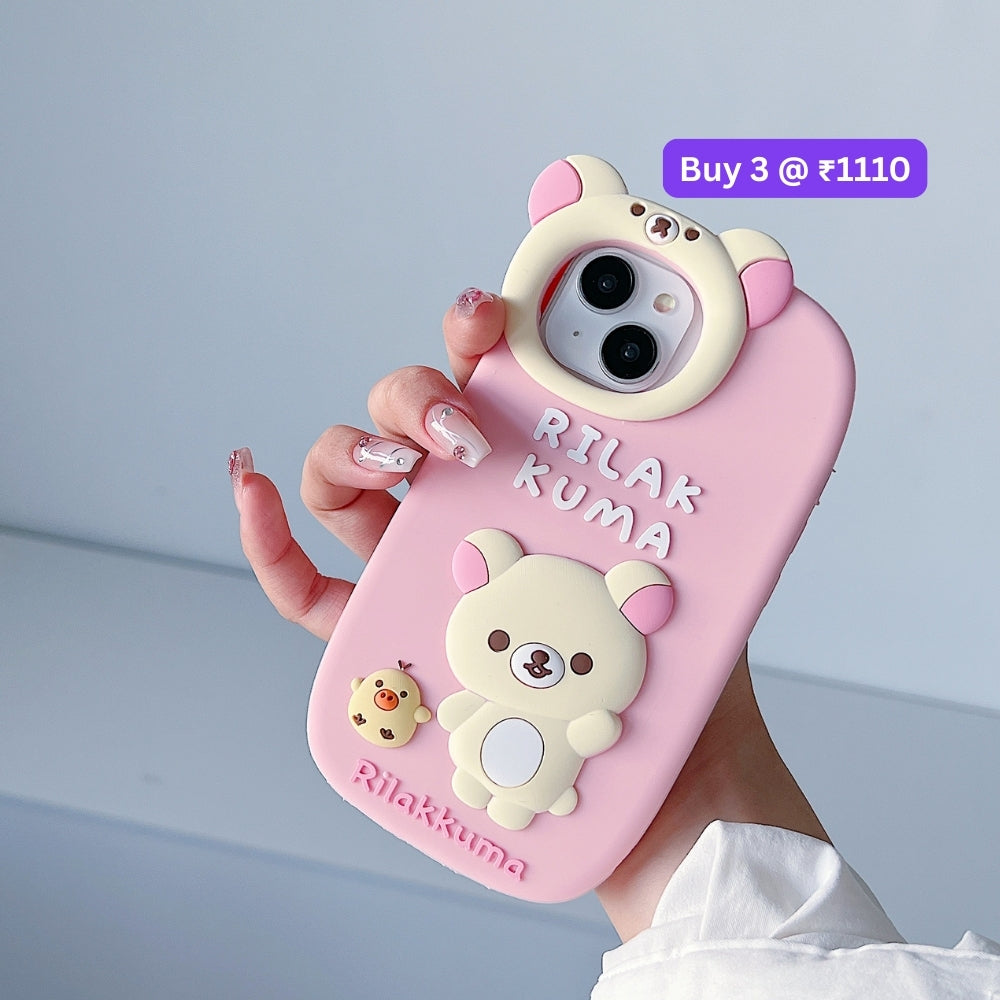 Bear Head Lens Circle Silicone Soft Phone Case | Mobile Cover - iPhone 16 Pro Max