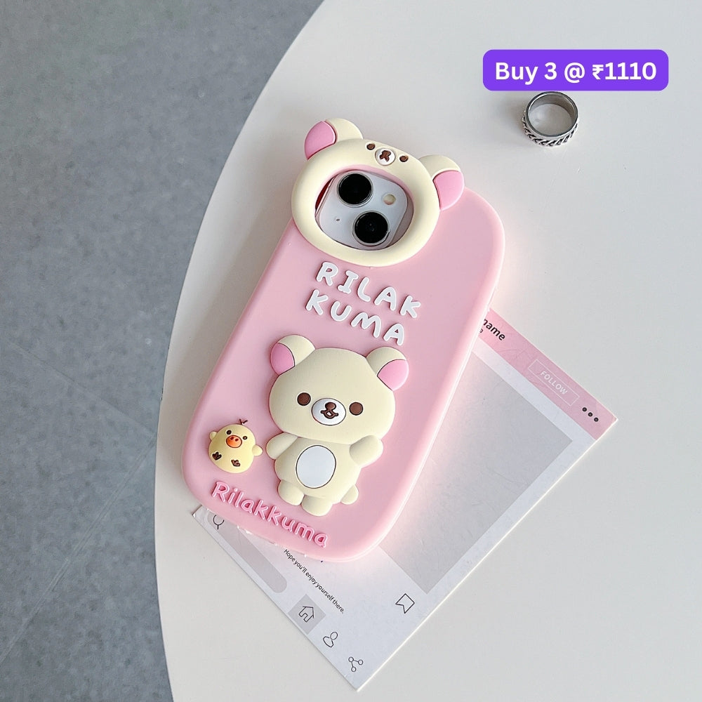 Bear Head Lens Circle Silicone Soft Phone Case | Mobile Cover - iPhone 16 Pro Max