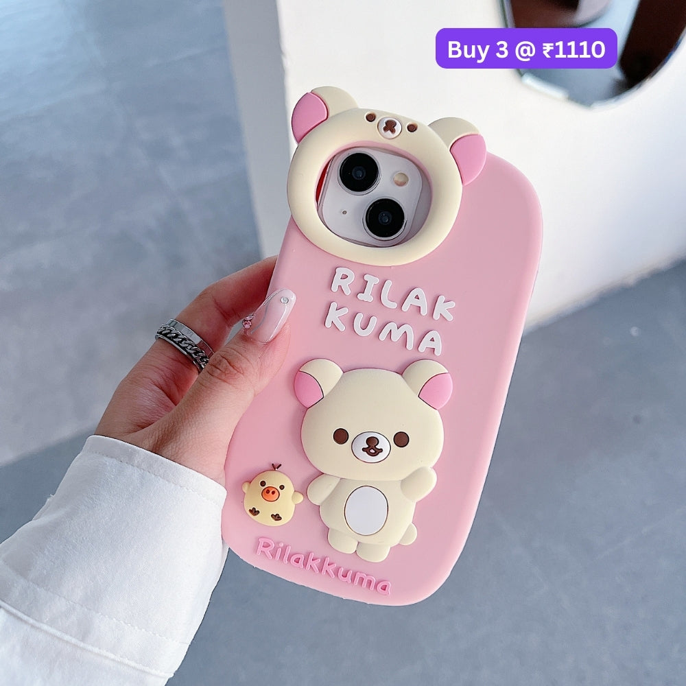 Bear Head Lens Circle Silicone Soft Phone Case | Mobile Cover - iPhone 16 Pro Max