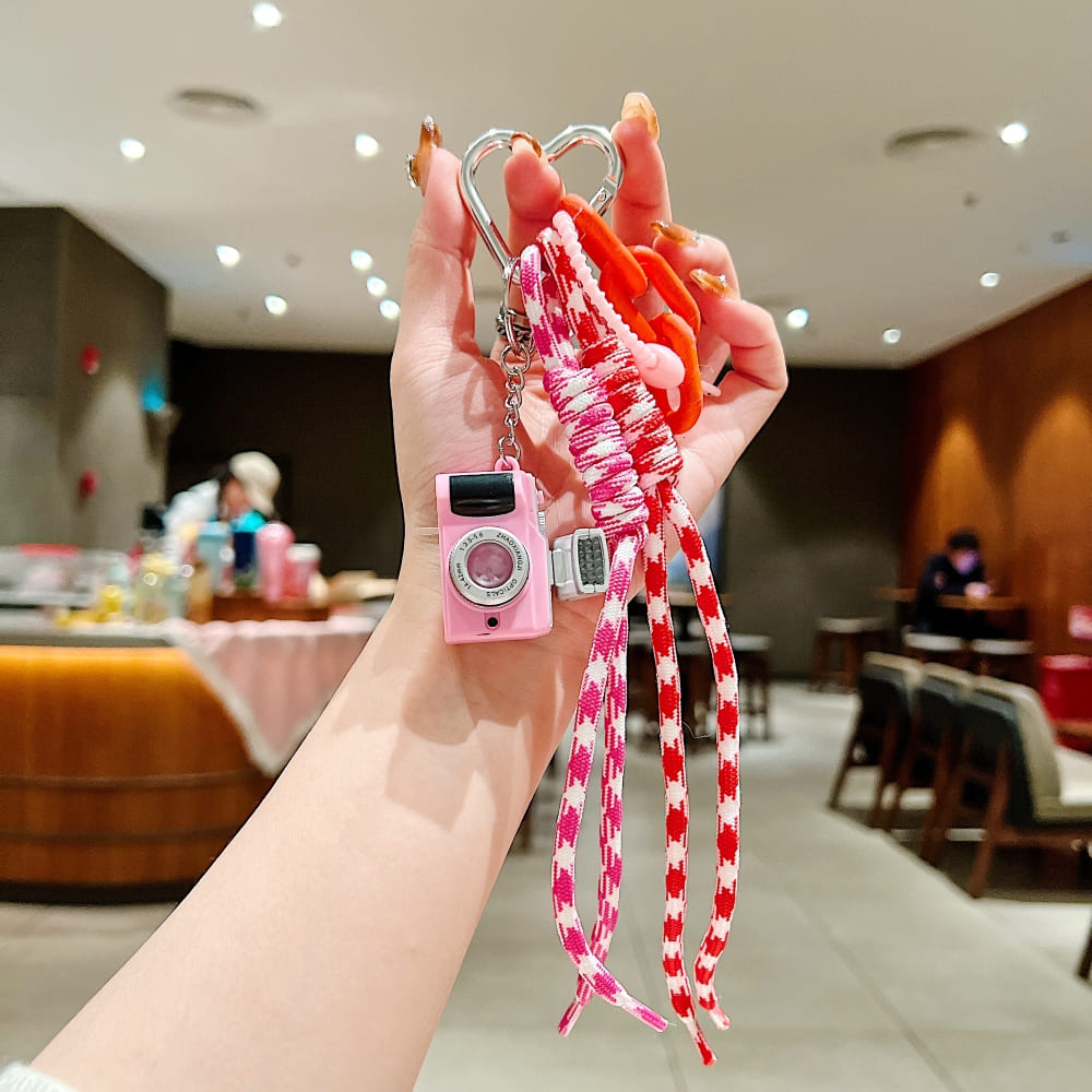 Pink Retro Camera Ornament Bow Rope Phone Charm | Keychain | Handbag Charm