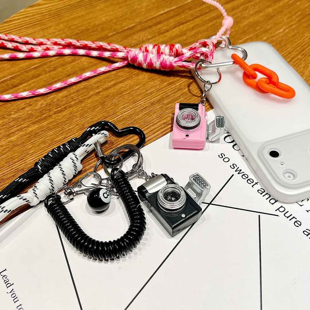 Black Retro Camera Ornament Bow Rope Phone Charm | Keychain | Handbag Charm