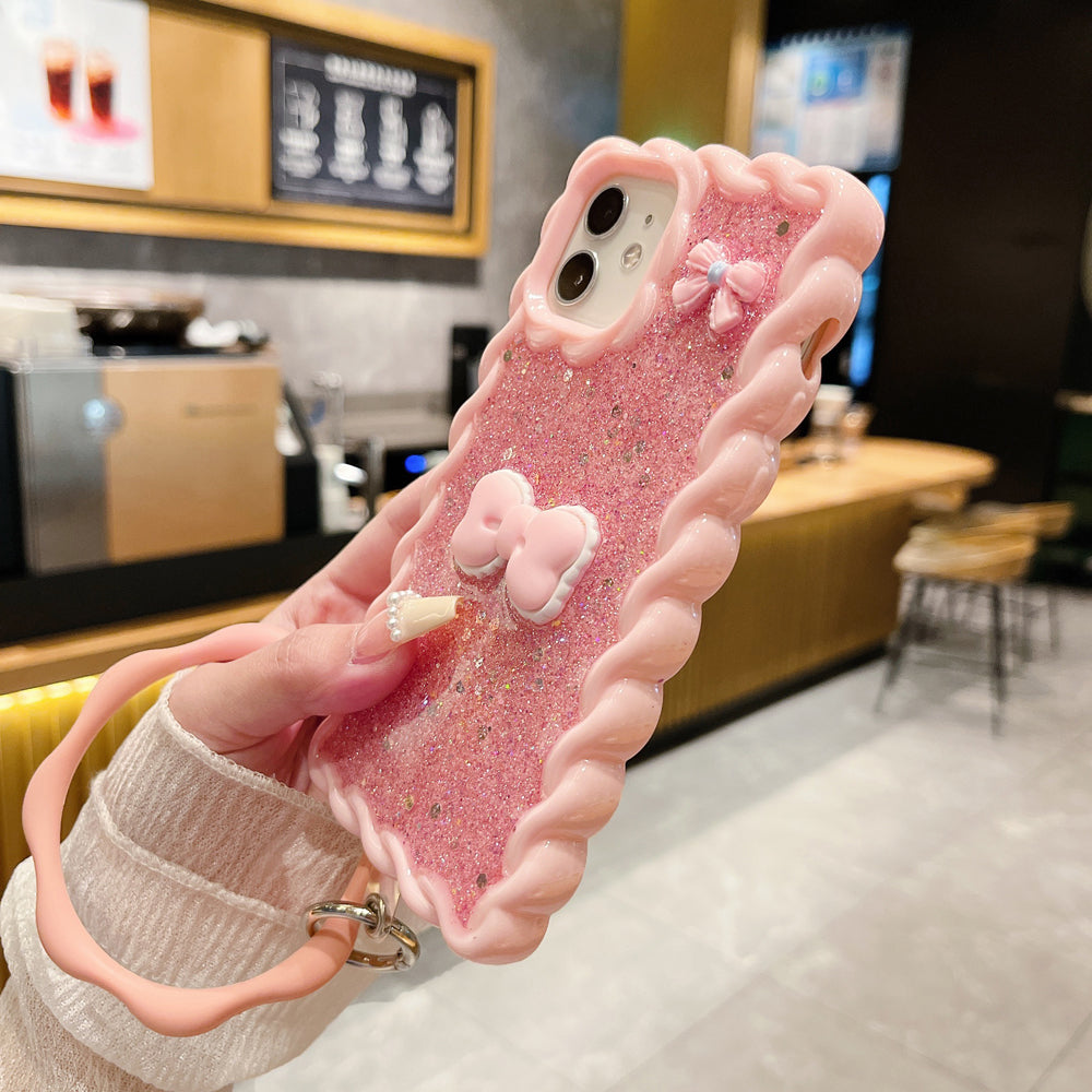 Glitter Bling Bow Color TPU (Soft) | PC (Hard) Case With Bracelet - iPhone 15 Pro