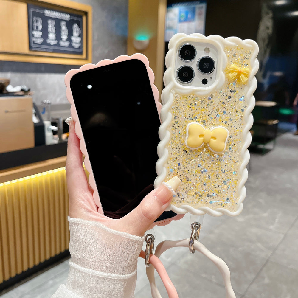 Glitter Bling Bow Color TPU (Soft) | PC (Hard) Case With Bracelet - iPhone 15 Pro