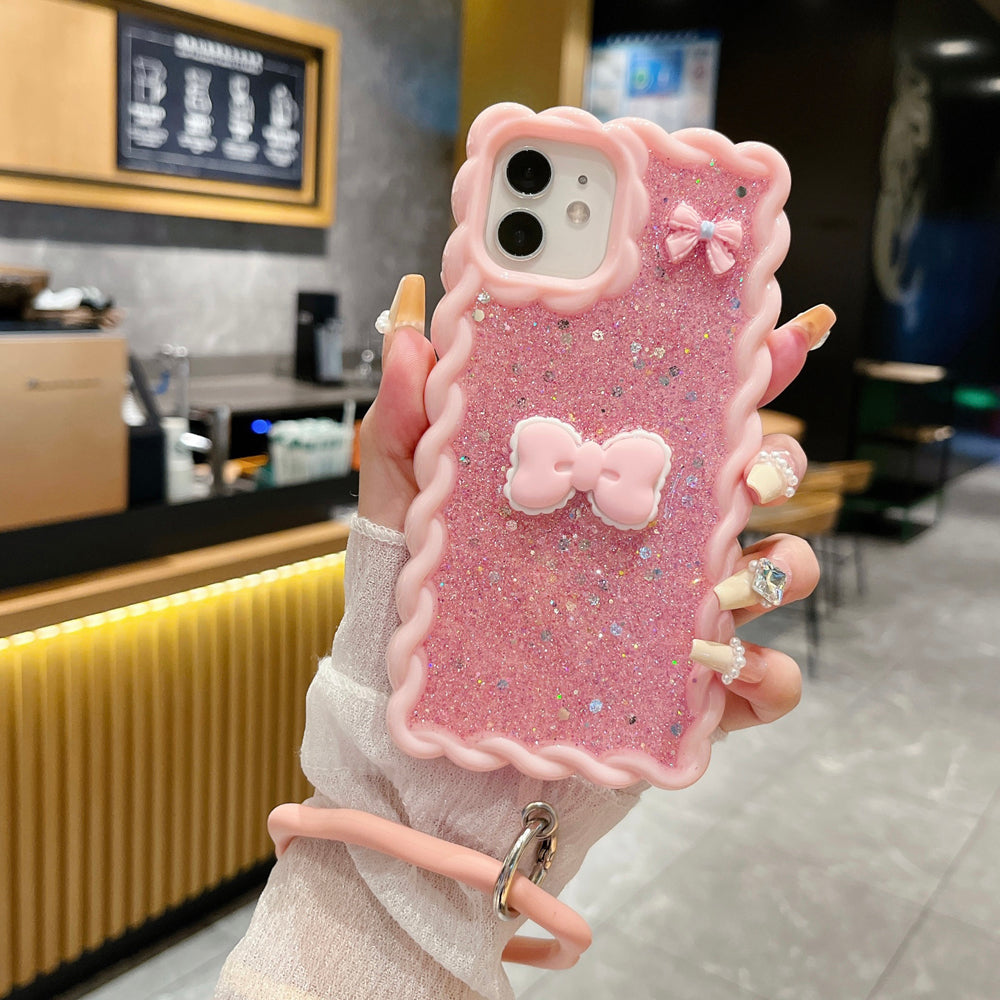 Glitter Bling Bow Color TPU (Soft) | PC (Hard) Case With Bracelet - iPhone 15 Pro