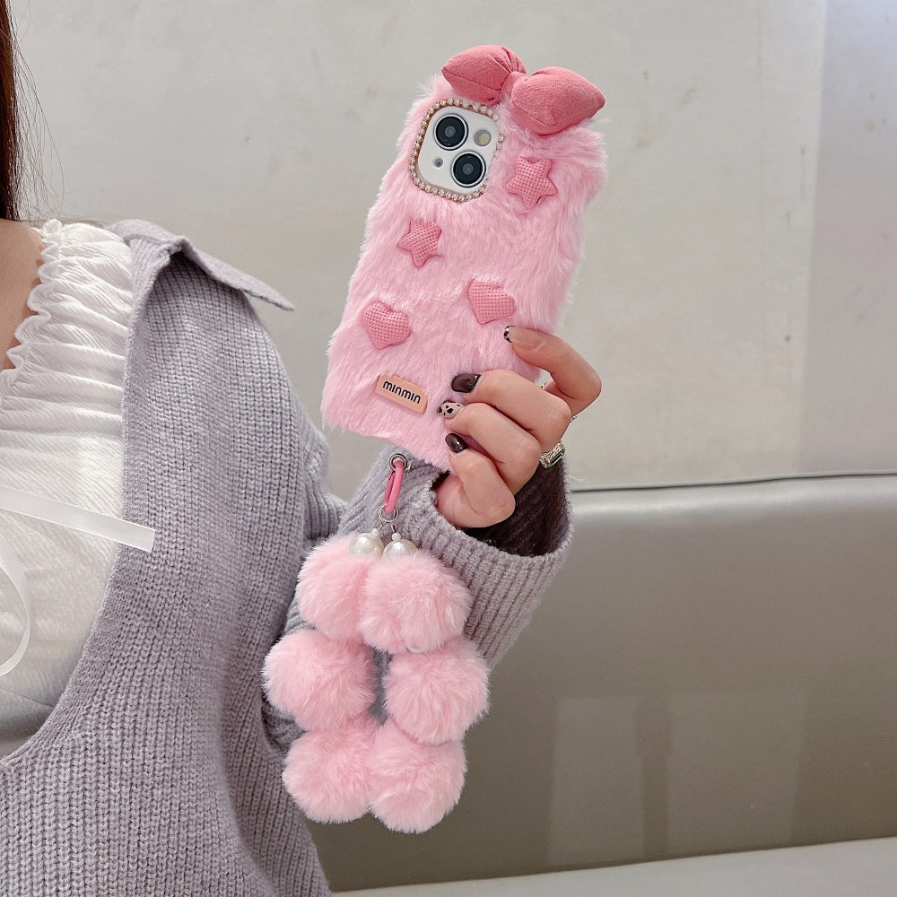 Bow Pattern Furry Phone Case with Furry Bracelet