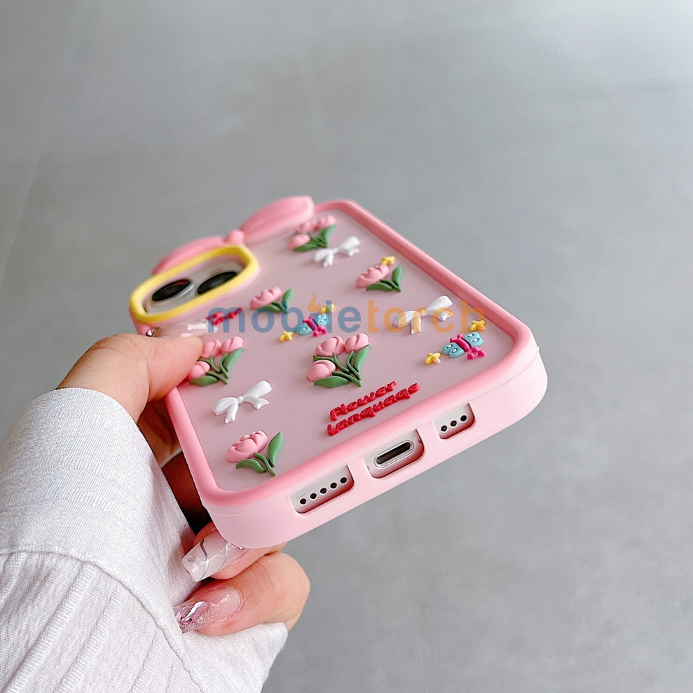 Bow Tulip Flower Silicone Soft Phone Case | Mobile Cover - iPhone 15 Pro Max