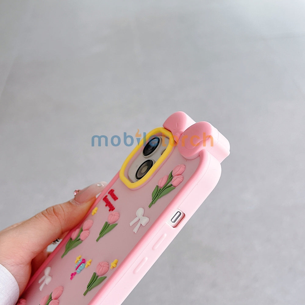 Bow Tulip Flower Silicone Soft Phone Case | Mobile Cover - iPhone 15 Pro Max